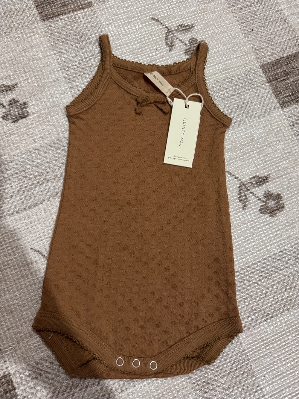 Quincy Mae NWT pointelle onesie copper 0-3month organic cotton